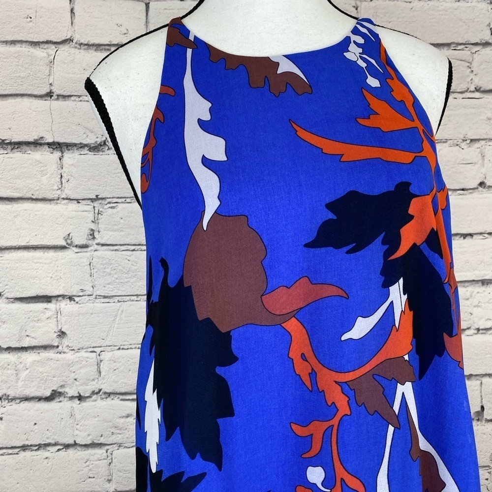 Rachel Roy Boho Geometric Blue Floral Halter High Low Dress size Medium - Picture 2 of 11